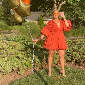 Deep V balloon dress